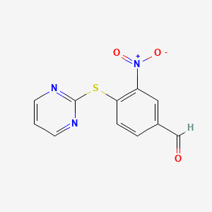 molecular formula C11H7N3O3S B2522680 3-硝基-4-(嘧啶-2-基硫代)苯甲醛 CAS No. 663206-26-6