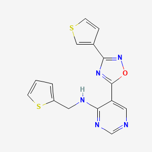 molecular formula C15H11N5OS2 B2522694 N-(thiophen-2-ylmethyl)-5-(3-(thiophen-3-yl)-1,2,4-oxadiazol-5-yl)pyrimidin-4-amine CAS No. 2034511-12-9