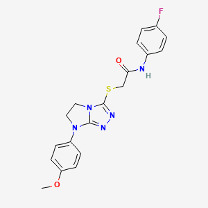 molecular formula C19H18FN5O2S B2522695 N-(4-fluorophenyl)-2-((7-(4-methoxyphenyl)-6,7-dihydro-5H-imidazo[2,1-c][1,2,4]triazol-3-yl)thio)acetamide CAS No. 921858-03-9