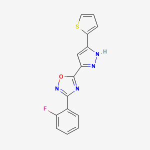 3-(2-fluorophenyl)-5-(3-(thiophen-2-yl)-1H-pyrazol-5-yl)-1,2,4-oxadiazole