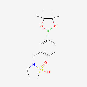 molecular formula C16H24BNO4S B2522721 2-[[3-(4,4,5,5-Tetramethyl-1,3,2-dioxaborolan-2-yl)phenyl]methyl]-1,2-thiazolidine 1,1-dioxide CAS No. 2246525-96-0