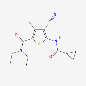 molecular formula C15H19N3O2S B2522726 4-氰基-5-[(环丙基羰基)氨基]-N,N-二乙基-3-甲硫代苯-2-甲酰胺 CAS No. 438613-93-5