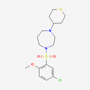 molecular formula C17H25ClN2O3S2 B2522731 1-((5-chloro-2-methoxyphenyl)sulfonyl)-4-(tetrahydro-2H-thiopyran-4-yl)-1,4-diazepane CAS No. 2034557-85-0