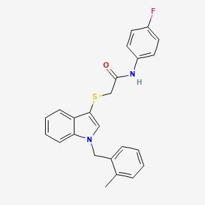 molecular formula C24H21FN2OS B2522734 N-(4-fluorophenyl)-2-((1-(2-methylbenzyl)-1H-indol-3-yl)thio)acetamide CAS No. 450347-39-4