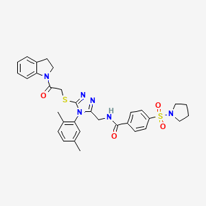 N-((4-(2,5-dimethylphenyl)-5-((2-(indolin-1-yl)-2-oxoethyl)thio)-4H-1,2,4-triazol-3-yl)methyl)-4-(pyrrolidin-1-ylsulfonyl)benzamide