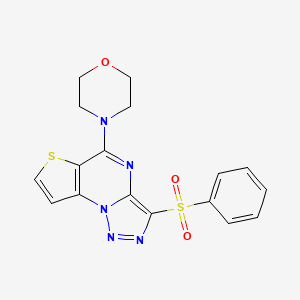 molecular formula C17H15N5O3S2 B2522761 10-(苯磺酰基)-7-(吗啉-4-基)-5-硫杂-1,8,11,12-四氮杂三环[7.3.0.0^{2,6}]十二-2(6),3,7,9,11-五烯 CAS No. 1246178-97-1