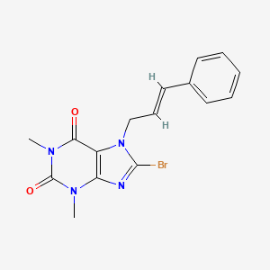molecular formula C16H15BrN4O2 B2522802 8-溴-7-肉桂烯基-1,3-二甲基-1H-嘌呤-2,6(3H,7H)-二酮 CAS No. 126686-39-3