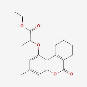 molecular formula C19H22O5 B2522807 ethyl 2-[(3-methyl-6-oxo-7,8,9,10-tetrahydro-6H-benzo[c]chromen-1-yl)oxy]propanoate CAS No. 307550-55-6