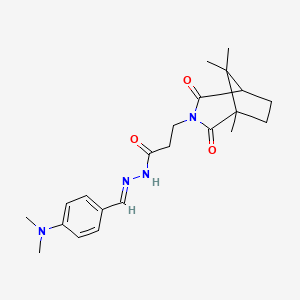 molecular formula C22H30N4O3 B2522819 (E)-N'-(4-(二甲氨基)亚苄基)-3-(1,8,8-三甲基-2,4-二氧代-3-氮杂双环[3.2.1]辛烷-3-基)丙烷酰肼 CAS No. 347368-59-6