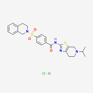 molecular formula C25H29ClN4O3S2 B2522822 盐酸4-((3,4-二氢异喹啉-2(1H)-基)磺酰基)-N-(5-异丙基-4,5,6,7-四氢噻唑并[5,4-c]吡啶-2-基)苯甲酰胺 CAS No. 1189906-34-0