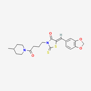 molecular formula C21H24N2O4S2 B2522825 (Z)-5-(苯并[d][1,3]二氧杂环-5-亚甲基)-3-(4-(4-甲基哌啶-1-基)-4-氧代丁基)-2-硫代噻唑烷-4-酮 CAS No. 681815-29-2