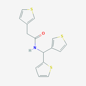 molecular formula C15H13NOS3 B2522832 N-(thiophen-2-yl(thiophen-3-yl)methyl)-2-(thiophen-3-yl)acetamide CAS No. 2034231-52-0