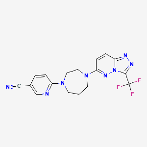 molecular formula C17H15F3N8 B2522894 6-[4-[3-(Trifluoromethyl)-[1,2,4]triazolo[4,3-b]pyridazin-6-yl]-1,4-diazepan-1-yl]pyridine-3-carbonitrile CAS No. 2380043-99-0