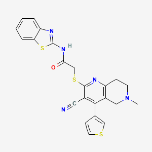 molecular formula C23H19N5OS3 B2522896 N-(1,3-苯并噻唑-2-基)-2-{[3-氰基-6-甲基-4-(3-噻吩基)-5,6,7,8-四氢[1,6]萘啶-2-基]硫基}乙酰胺 CAS No. 340813-94-7