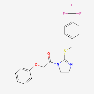 molecular formula C19H17F3N2O2S B2522909 2-苯氧基-1-[2-[[4-(三氟甲基)苯基]甲硫基]-4,5-二氢咪唑-1-基]乙酮 CAS No. 851806-31-0