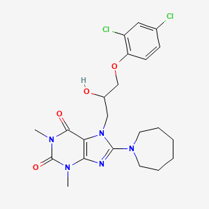 molecular formula C22H27Cl2N5O4 B2522910 8-(氮杂环戊烷-1-基)-7-(3-(2,4-二氯苯氧)-2-羟基丙基)-1,3-二甲基-1H-嘌呤-2,6(3H,7H)-二酮 CAS No. 923211-78-3