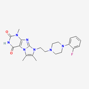molecular formula C22H26FN7O2 B2522916 8-{2-[4-(2-Fluorophenyl)piperazinyl]ethyl}-1,6,7-trimethyl-1,3,5-trihydro-4-im idazolino[1,2-h]purine-2,4-dione CAS No. 919035-00-0