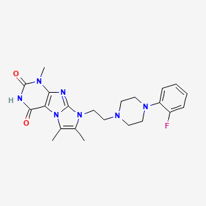 molecular formula C22H26FN7O2 B2522916 8-{2-[4-(2-Fluorofenil)piperazinil]etil}-1,6,7-trimetil-1,3,5-trihidro-4-imidazolino[1,2-h]purina-2,4-diona CAS No. 919035-00-0