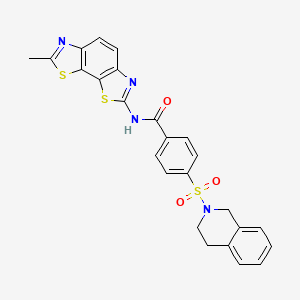 molecular formula C25H20N4O3S3 B2522925 4-((3,4-dihydroisoquinolin-2(1H)-yl)sulfonyl)-N-(7-methylbenzo[1,2-d:4,3-d']bis(thiazole)-2-yl)benzamide CAS No. 684231-70-7