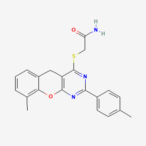 molecular formula C21H19N3O2S B2522929 2-((9-methyl-2-(p-tolyl)-5H-chromeno[2,3-d]pyrimidin-4-yl)thio)acetamide CAS No. 866726-60-5