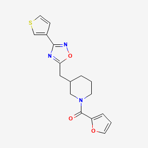 molecular formula C17H17N3O3S B2522940 Furan-2-yl(3-((3-(thiophen-3-yl)-1,2,4-oxadiazol-5-yl)methyl)piperidin-1-yl)methanone CAS No. 1787879-90-6