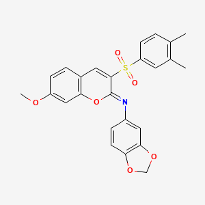 molecular formula C25H21NO6S B2522947 N-(1,3-benzodioxol-5-yl)-3-(3,4-dimethylphenyl)sulfonyl-7-methoxychromen-2-imine CAS No. 1322290-43-6