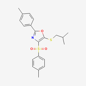molecular formula C21H23NO3S2 B2522949 5-(异丁基硫代)-2-(对甲苯基)-4-甲苯磺酰氧基恶唑 CAS No. 850926-60-2