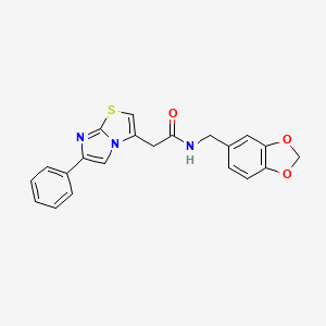 molecular formula C21H17N3O3S B2522957 N-(benzo[d][1,3]dioxol-5-ylmethyl)-2-(6-phenylimidazo[2,1-b]thiazol-3-yl)acetamide CAS No. 897459-08-4