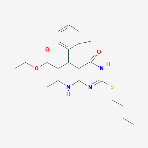 molecular formula C22H27N3O3S B2522958 Ethyl 2-(butylthio)-7-methyl-4-oxo-5-(o-tolyl)-3,4,5,8-tetrahydropyrido[2,3-d]pyrimidine-6-carboxylate CAS No. 923194-94-9