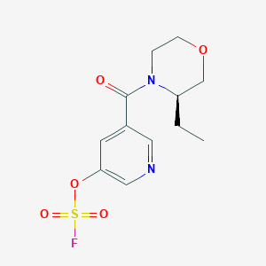 molecular formula C12H15FN2O5S B2522962 (3R)-3-Ethyl-4-(5-fluorosulfonyloxypyridine-3-carbonyl)morpholine CAS No. 2418593-70-9