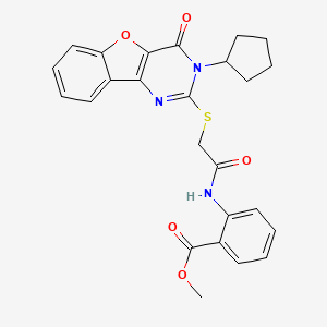 molecular formula C25H23N3O5S B2522971 Methyl 2-(2-((3-cyclopentyl-4-oxo-3,4-dihydrobenzofuro[3,2-d]pyrimidin-2-yl)thio)acetamido)benzoate CAS No. 899742-55-3