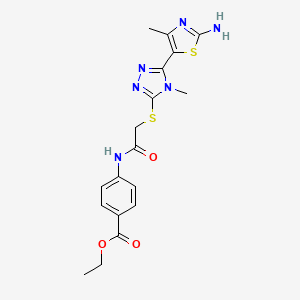 molecular formula C18H20N6O3S2 B2522977 4-(2-{[5-(2-amino-4-méthyl-1,3-thiazol-5-yl)-4-méthyl-4H-1,2,4-triazol-3-yl]sulfanyl}acétamido)benzoate d'éthyle CAS No. 868214-61-3