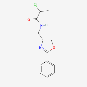 molecular formula C13H13ClN2O2 B2522980 2-Chloro-N-[(2-phenyl-1,3-oxazol-4-yl)methyl]propanamide CAS No. 2411255-19-9
