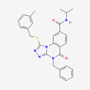 molecular formula C28H27N5O2S B2522986 4-benzyl-N-isopropyl-1-((3-methylbenzyl)thio)-5-oxo-4,5-dihydro-[1,2,4]triazolo[4,3-a]quinazoline-8-carboxamide CAS No. 1111210-91-3