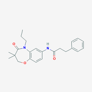 molecular formula C23H28N2O3 B2522987 N-(3,3-dimethyl-4-oxo-5-propyl-2,3,4,5-tetrahydrobenzo[b][1,4]oxazepin-7-yl)-3-phenylpropanamide CAS No. 921521-80-4