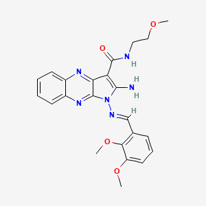 molecular formula C23H24N6O4 B2523000 (E)-2-amino-1-((2,3-dimethoxybenzylidene)amino)-N-(2-methoxyethyl)-1H-pyrrolo[2,3-b]quinoxaline-3-carboxamide CAS No. 836643-10-8