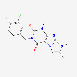 molecular formula C17H15Cl2N5O2 B2523002 2-[(3,4-Dichlorophenyl)methyl]-4,6,7-trimethylpurino[7,8-a]imidazole-1,3-dione CAS No. 876902-01-1