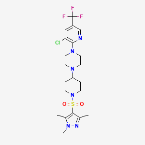 molecular formula C21H28ClF3N6O2S B2523005 1-[3-chloro-5-(trifluoromethyl)pyridin-2-yl]-4-{1-[(1,3,5-trimethyl-1H-pyrazol-4-yl)sulfonyl]piperidin-4-yl}piperazine CAS No. 2097934-17-1