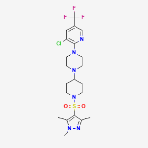 molecular formula C21H28ClF3N6O2S B2523005 1-[3-chloro-5-(trifluorométhyl)pyridin-2-yl]-4-{1-[(1,3,5-triméthyl-1H-pyrazol-4-yl)sulfonyl]pipéridin-4-yl}pipérazine CAS No. 2097934-17-1