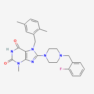 molecular formula C26H29FN6O2 B2523015 7-(2,5-dimethylbenzyl)-8-(4-(2-fluorobenzyl)piperazin-1-yl)-3-methyl-1H-purine-2,6(3H,7H)-dione CAS No. 886909-06-4