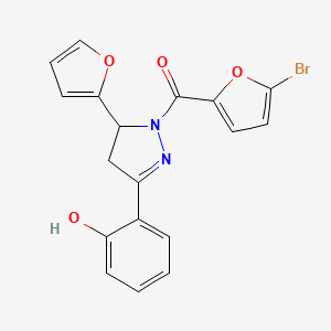 B2523024 (5-bromofuran-2-yl)(5-(furan-2-yl)-3-(2-hydroxyphenyl)-4,5-dihydro-1H-pyrazol-1-yl)methanone CAS No. 946378-90-1