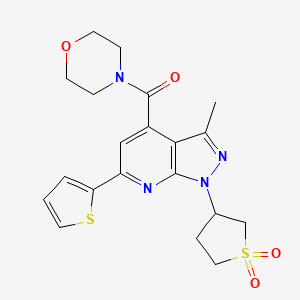 molecular formula C20H22N4O4S2 B2523031 (1-(1,1-dioxidotetrahydrothiophen-3-yl)-3-methyl-6-(thiophen-2-yl)-1H-pyrazolo[3,4-b]pyridin-4-yl)(morpholino)methanone CAS No. 1021075-12-6
