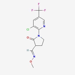 molecular formula C12H11ClF3N3O2 B2523033 1-[3-chloro-5-(trifluoromethyl)-2-pyridinyl]-2-oxo-3-pyrrolidinecarbaldehyde O-methyloxime CAS No. 866051-42-5