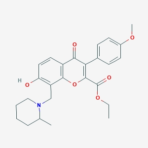 molecular formula C26H29NO6 B2523049 ethyl 7-hydroxy-3-(4-methoxyphenyl)-8-[(2-methylpiperidin-1-yl)methyl]-4-oxo-4H-chromene-2-carboxylate CAS No. 610760-18-4