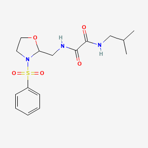 molecular formula C16H23N3O5S B2523075 N1-isobutyl-N2-((3-(phenylsulfonyl)oxazolidin-2-yl)methyl)oxalamide CAS No. 868981-83-3