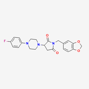molecular formula C22H22FN3O4 B2523090 1-(1,3-Benzodioxol-5-ylmethyl)-3-[4-(4-fluorophenyl)piperazin-1-yl]pyrrolidine-2,5-dione CAS No. 857494-29-2