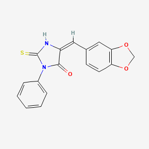 molecular formula C17H12N2O3S B2523098 (E)-4-(benzo[d][1,3]dioxol-5-ylmethylene)-2-mercapto-1-phenyl-1H-imidazol-5(4H)-one CAS No. 325995-44-6