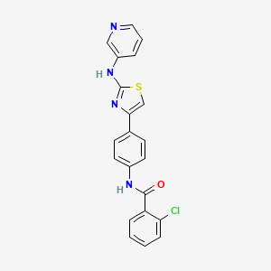 molecular formula C21H15ClN4OS B2523100 2-クロロ-N-(4-(2-(ピリジン-3-イルアミノ)チアゾール-4-イル)フェニル)ベンズアミド CAS No. 1797557-93-7