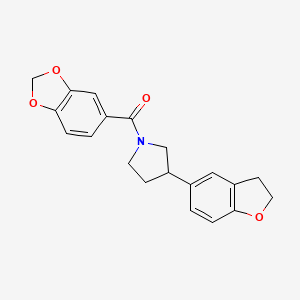 molecular formula C20H19NO4 B2523119 1-(2H-1,3-benzodioxole-5-carbonyl)-3-(2,3-dihydro-1-benzofuran-5-yl)pyrrolidine CAS No. 2097872-64-3