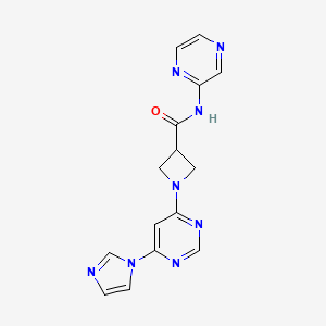 molecular formula C15H14N8O B2523121 1-(6-(1H-imidazol-1-yl)pyrimidin-4-yl)-N-(pyrazin-2-yl)azetidine-3-carboxamide CAS No. 2034279-28-0